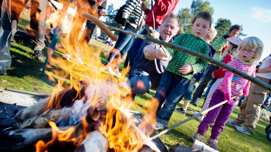 Bilde av et bål og barn som griller